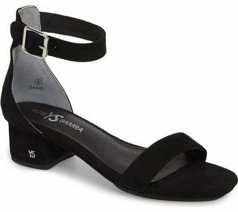 Yosi Samra Daniel Black Suede Leather Block Heel Sandals Women's Size 9M